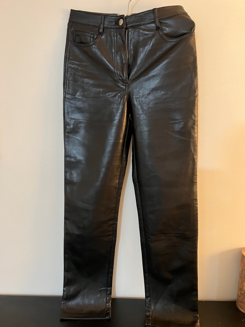 Aritzia women Black Slim Straight Leather Jeans (vegan leather)